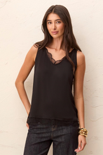 Tribal Satin Feel V-Neck Cami With Lace Trim in black worn by a model