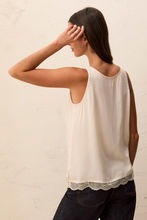 Tribal Satin Feel V-Neck Cami With Lace Trim shown from back with lace hem