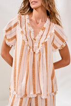 Tribal Textured Linen Smocked V-Neck Blouse