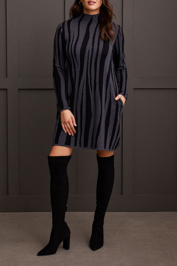 Funnel Neck Jacquard Sweater Dress