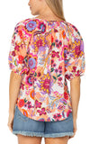 Button Front Shirred Woven Top