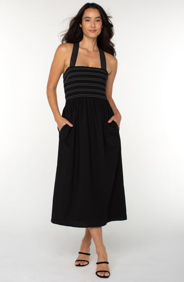 Sleevless Smocked Midi Dress