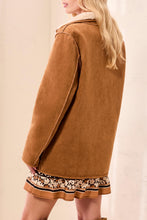 Tribal Walnut Reversible Coat shown from the back in walnut brown suede texture