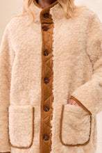 Tribal Walnut Reversible Coat in cream sherpa with brown trim buttons and front pockets