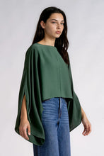 Elan Camille green draped top with split sleeves, sleeve opening detail