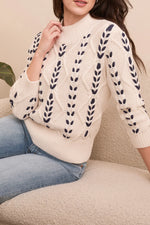 Cable Knit 3/4 Sleeve Mock Neck Sweater