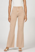 Front view of model wearing Fiona Warm Taupe Jeans by dear john, featuring a flattering high waist and wide leg cut.