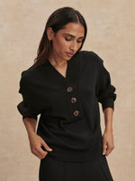 Black Lucine Button Front Sweat