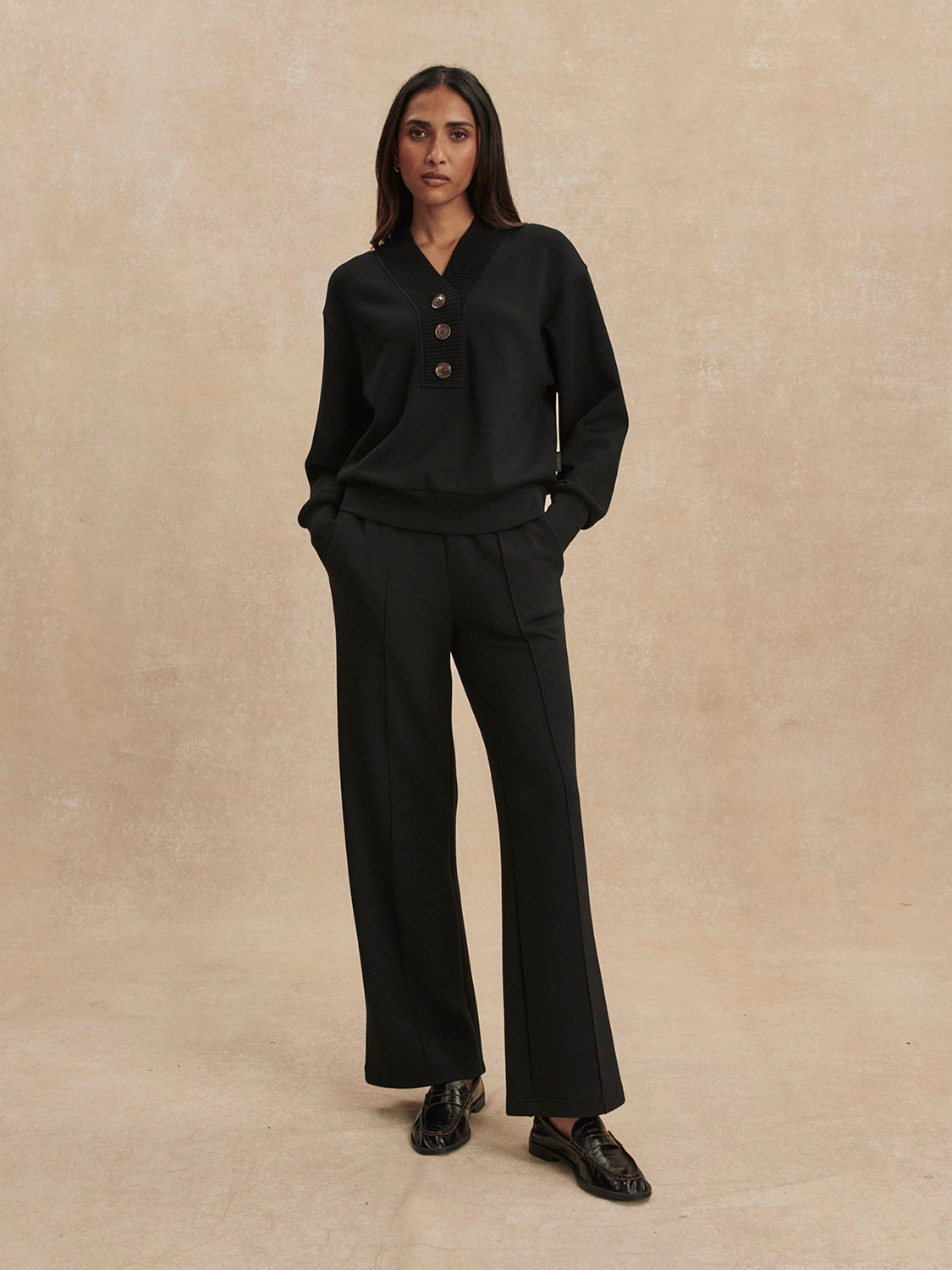 Black Lucine Button Front Sweat
