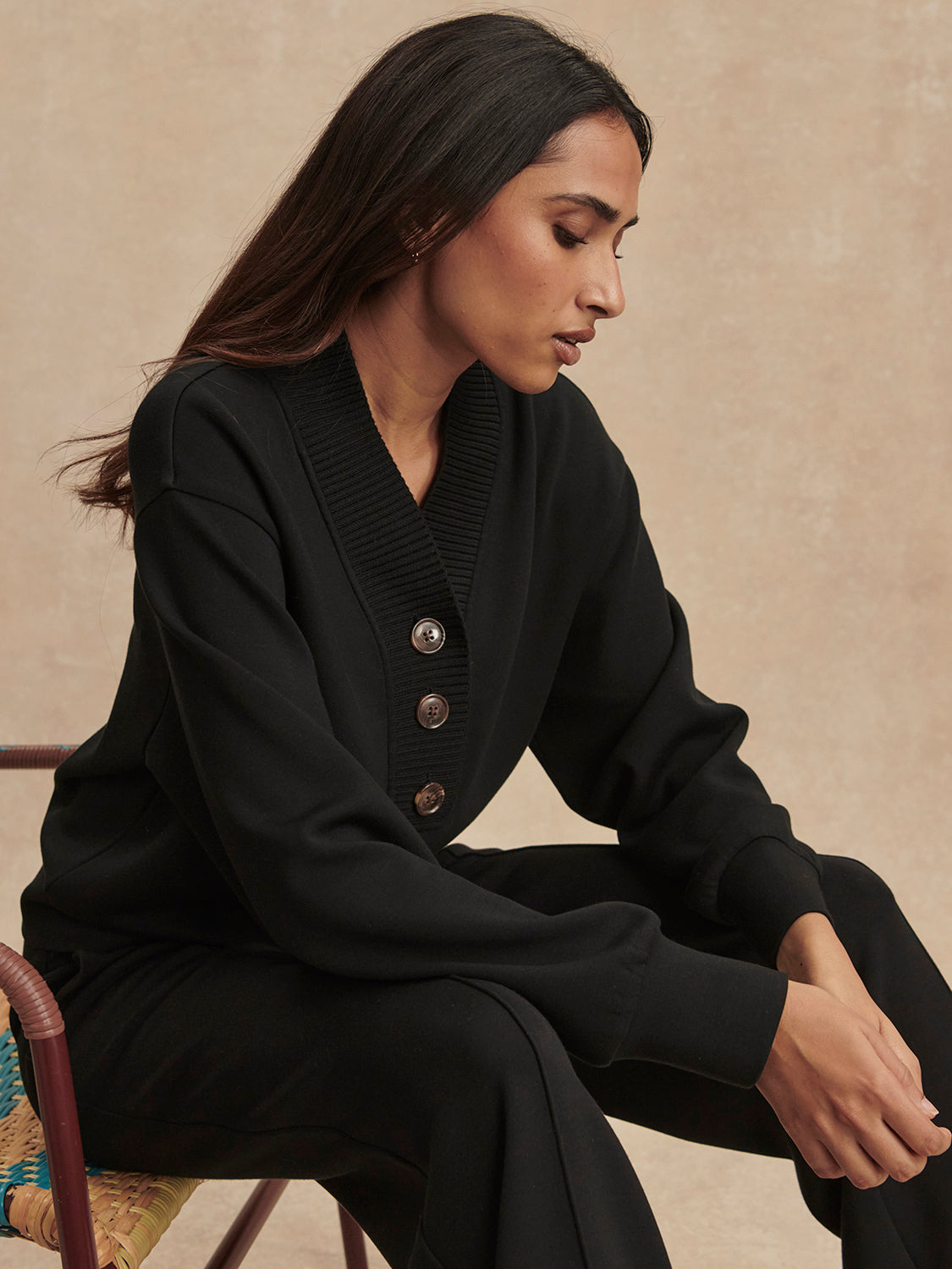 Black Lucine Button Front Sweat