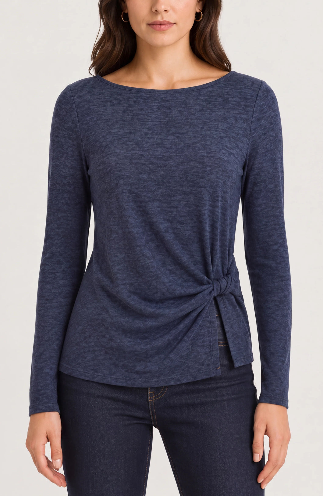 Liverpool Navy Twist Front Knit Top