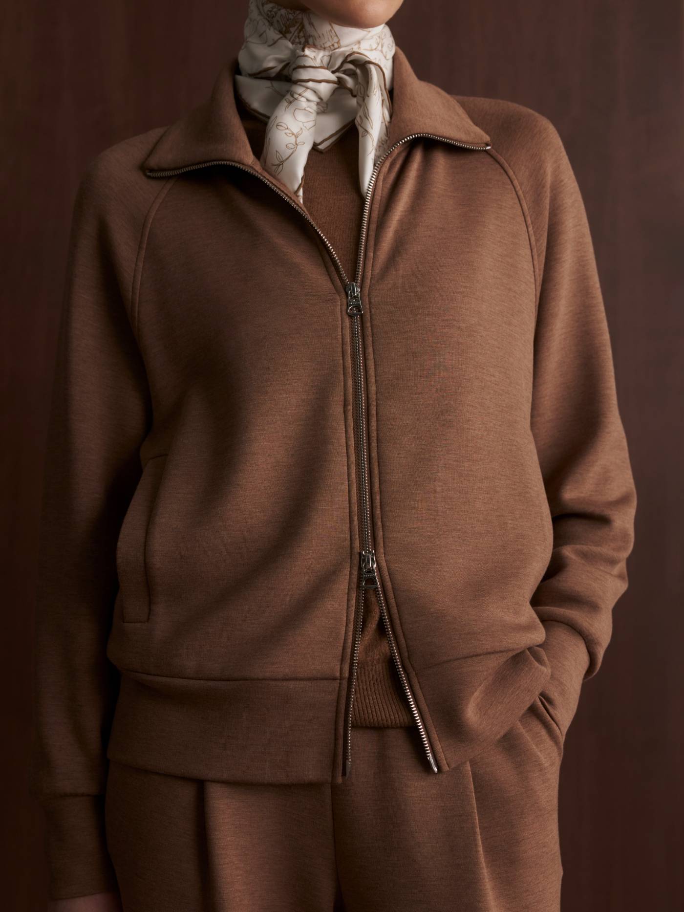 Varley-Golden Bronze Marl Tyde Zip Through Sweat