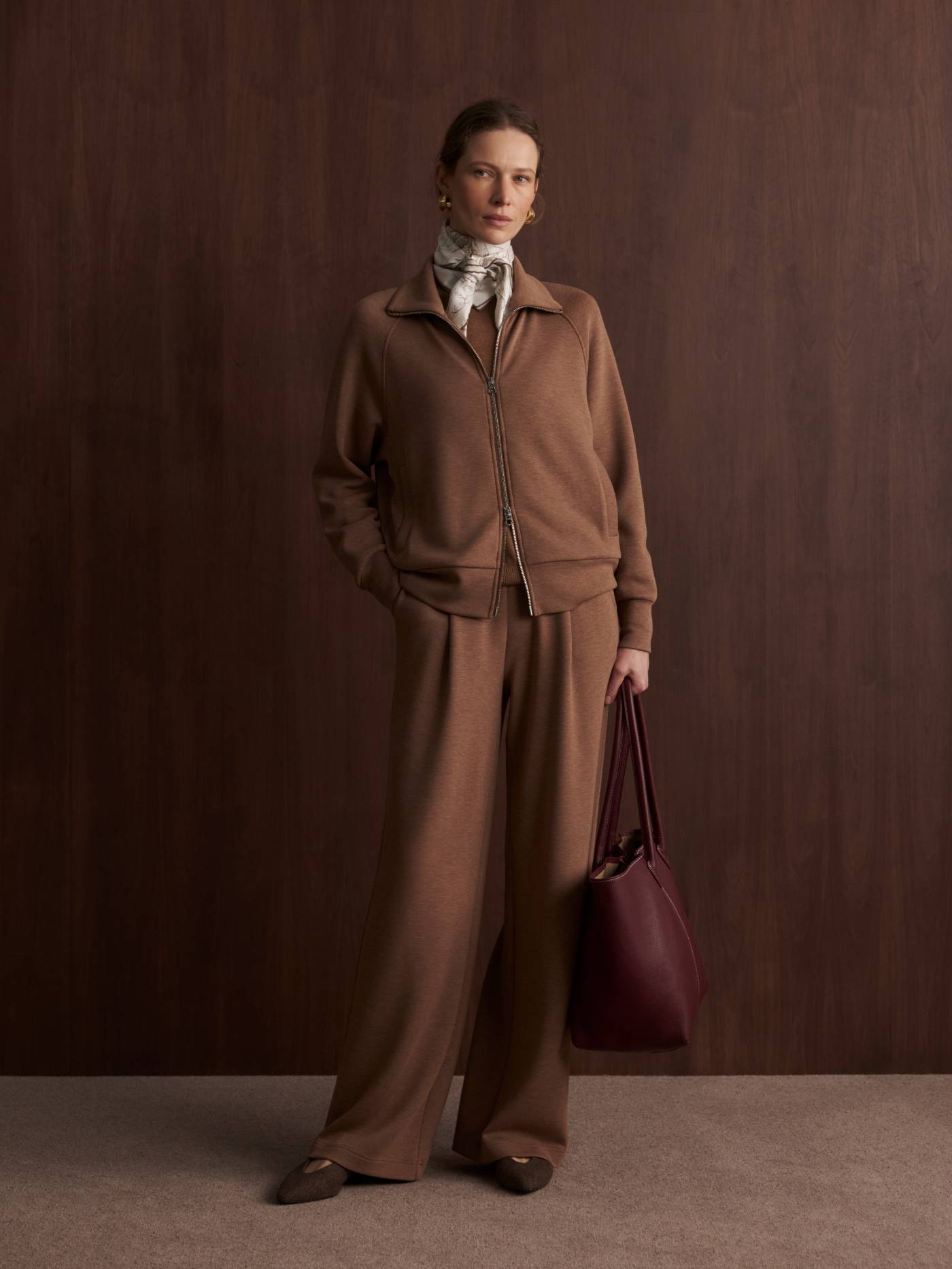 Varley-Golden Bronze Marl Tyde Zip Through Sweat