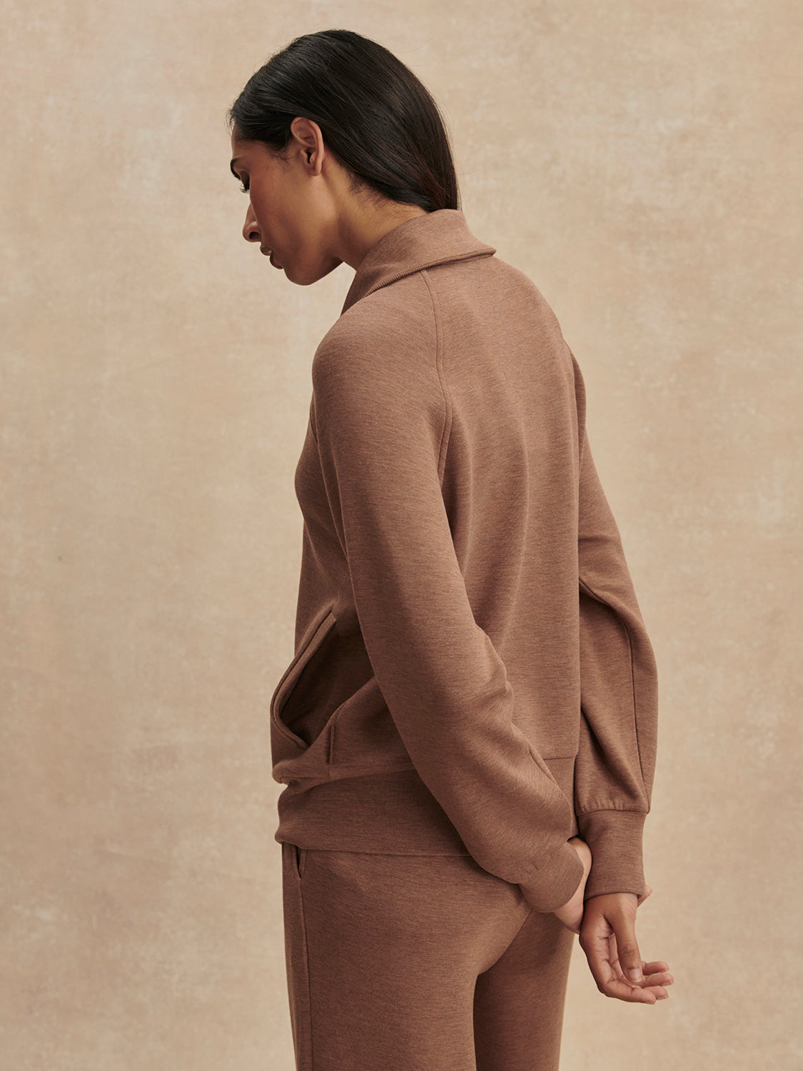 Varley-Golden Bronze Marl Tyde Zip Through Sweat