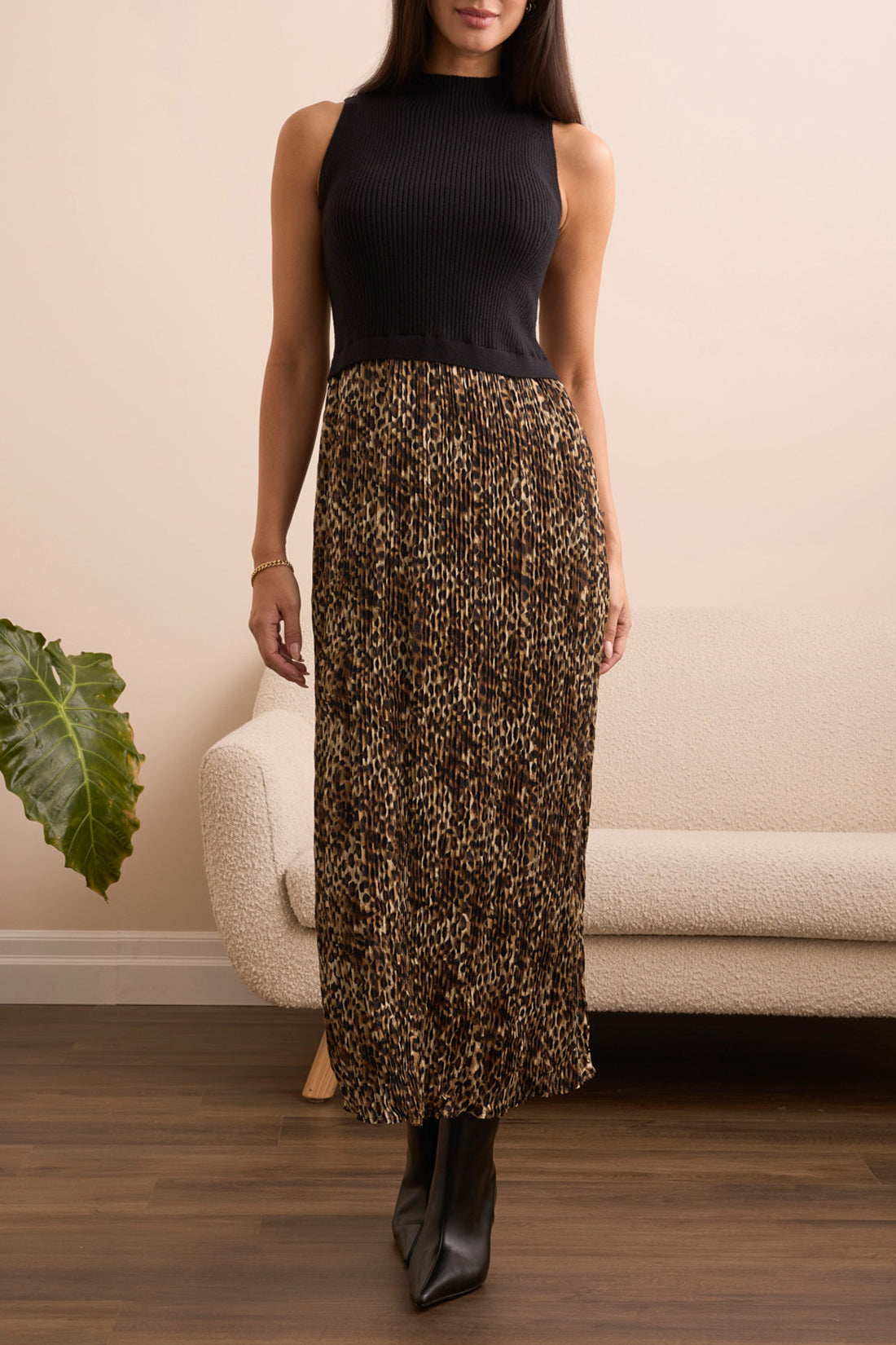 Sleeveless Twofer Leopard Maxi Dress