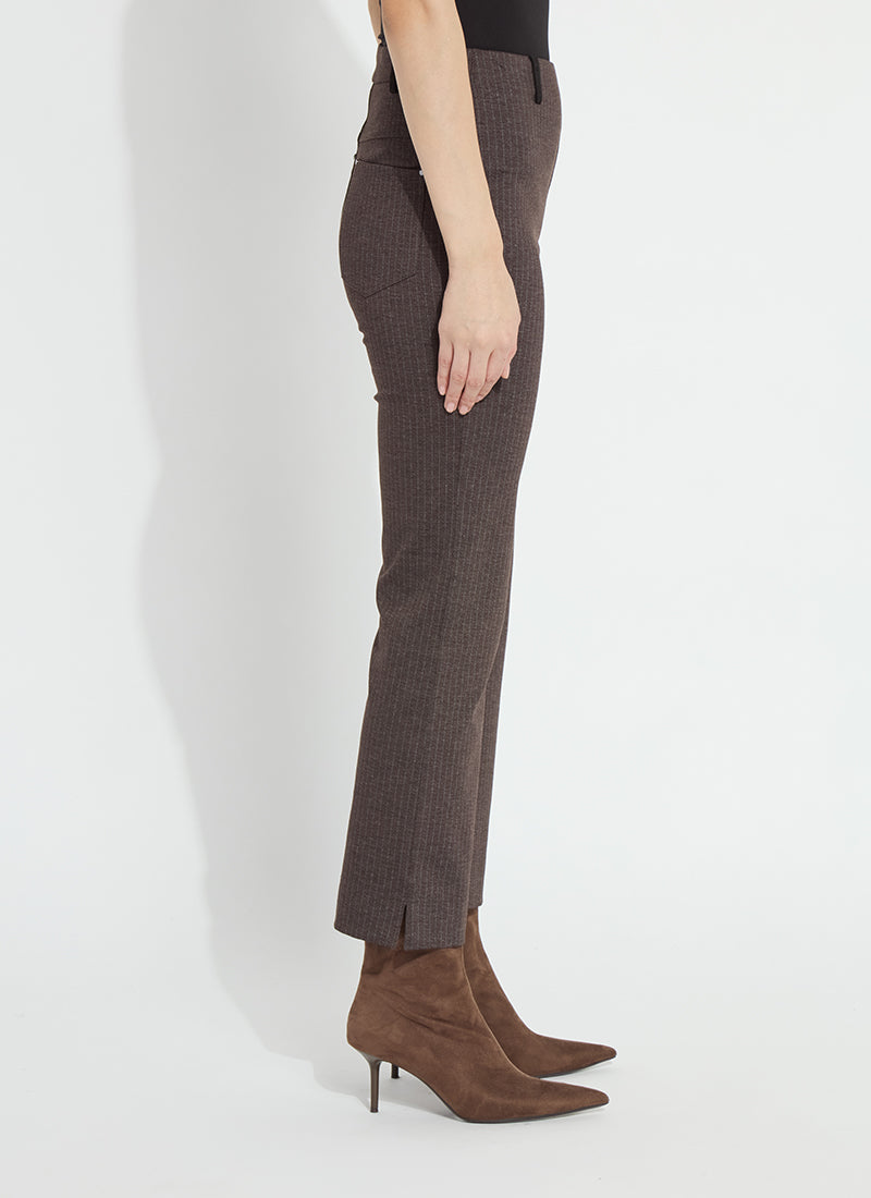 Lysse Hairline Stripe Baby Boot Ankle Pant in brown with pointed toe ankle boots