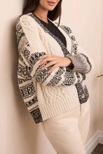 Tribal Button Front Multi Stitch Sweater Cardi