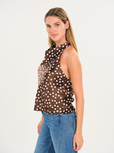 Brown Elyse Polka Dot Cowl Neck Tank by six/fifty shown on a model with jeans