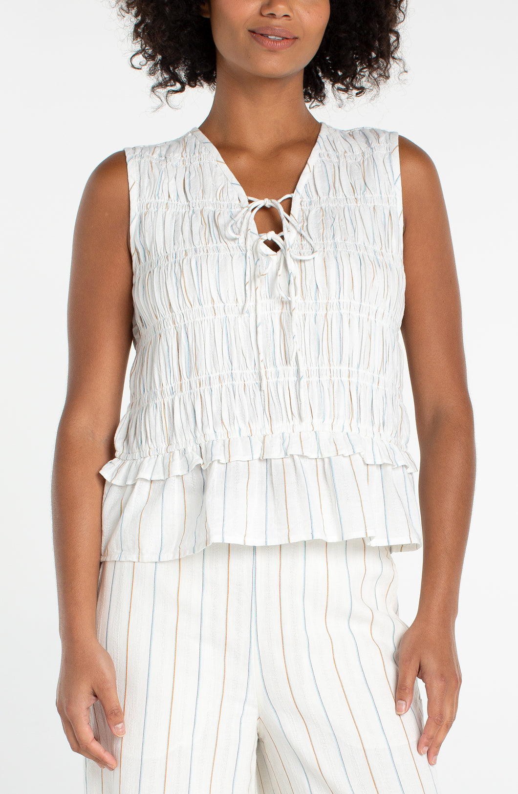 Liverpool Multi Stripe Sleeveless Tie Front Woven