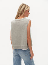Model wearing Heather Grey Maria Double Layered Vest by six/fifty showing back view with clean lines and subtle dimension