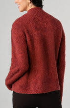 Liverpool Mock Neck Sweater in textured burgundy knit, shown from the back on a model.
