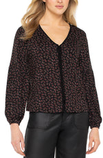 Liverpool Long Sleeve Button Front Knit Top