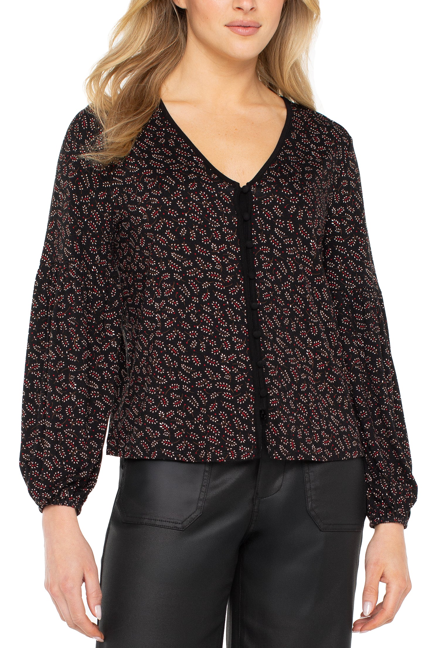 Liverpool Long Sleeve Button Front Knit Top