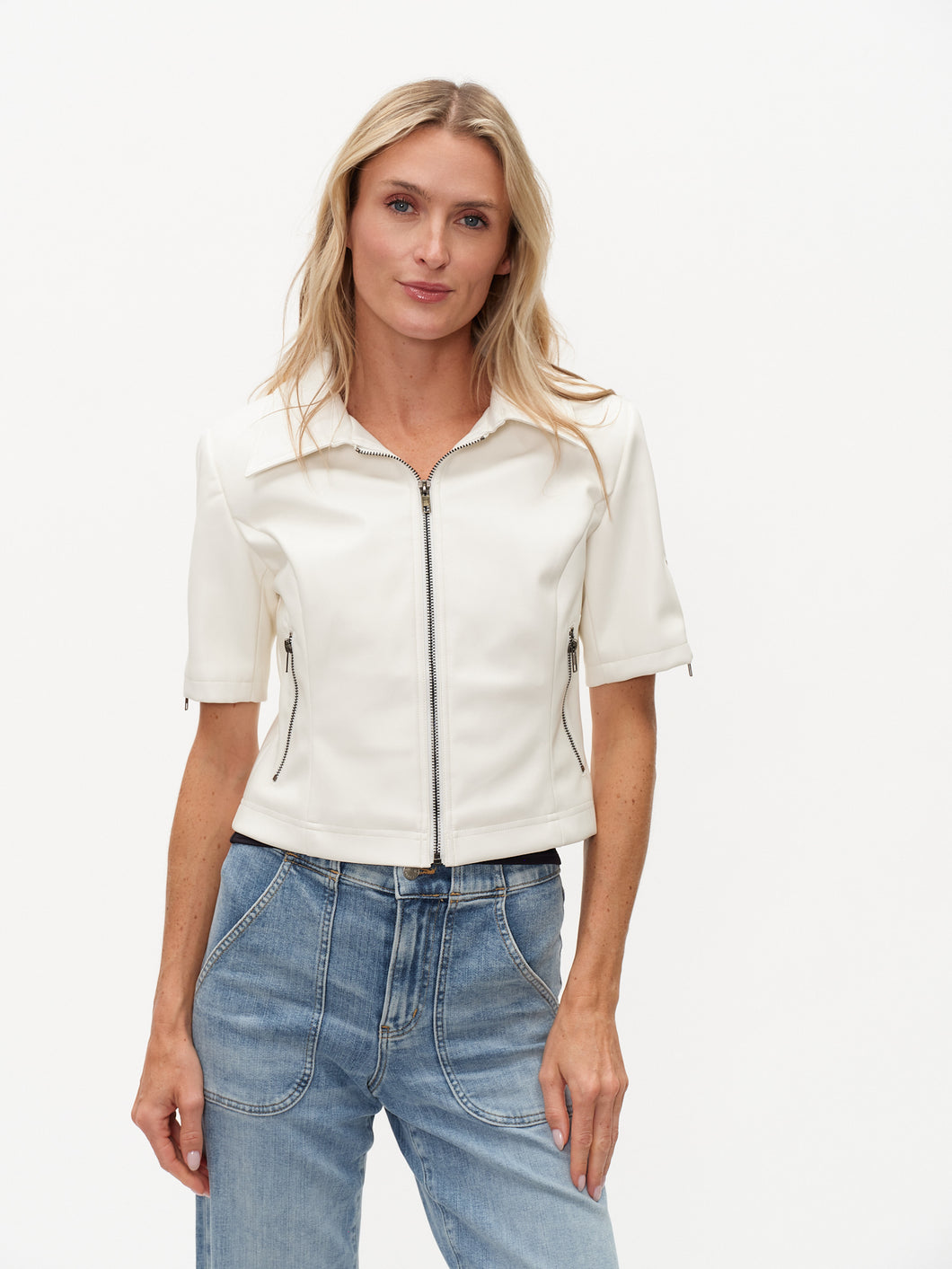 White Monroe Faux Leather SS Collared Jacket