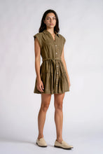 Elan Olive Grove green collared sleeveless tiered dress, front view