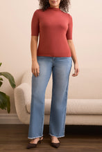 Tribal Funnel Neck Elbow Sleeve Knit Top