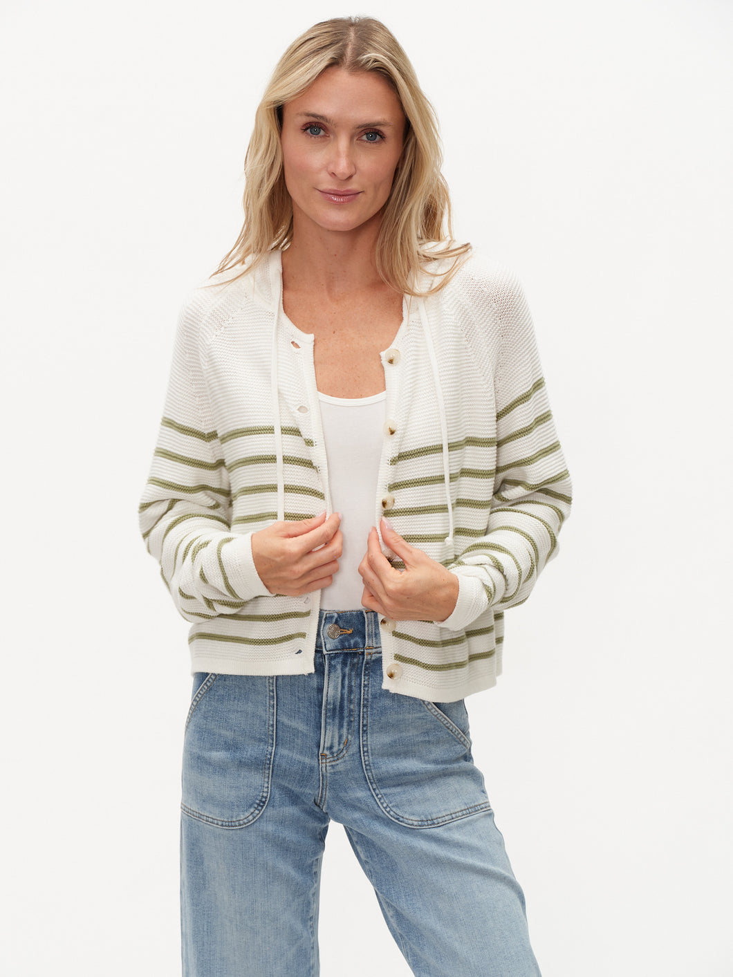 Annalora Striped Button Up Hoodie