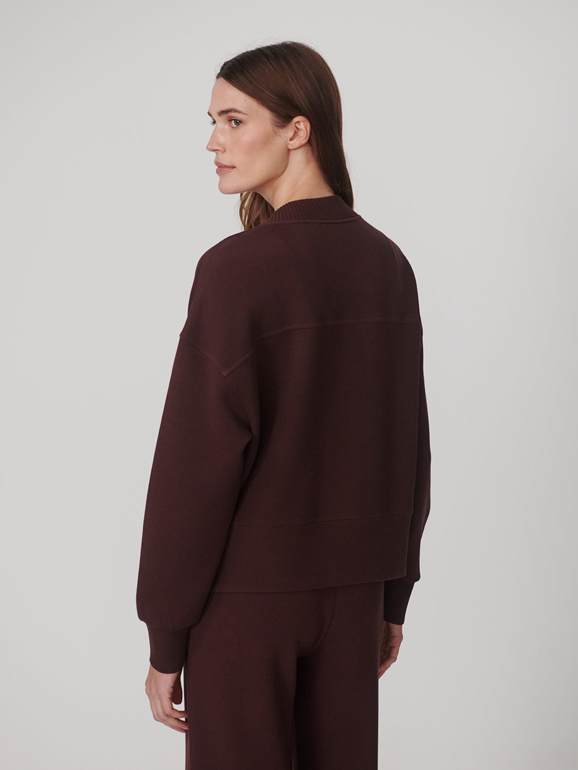 Varley Deep Mahogany Olwen Button Front Jacket shown from the back