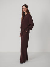 Varley Deep Mahogany Olwen Button Front Jacket worn with matching trousers