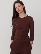 Deep Mahogany Edna Long Sleeve Fitted Tee by Varley on model