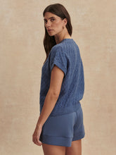 Varley Bijou Blue Manae Pointelle Knit Top