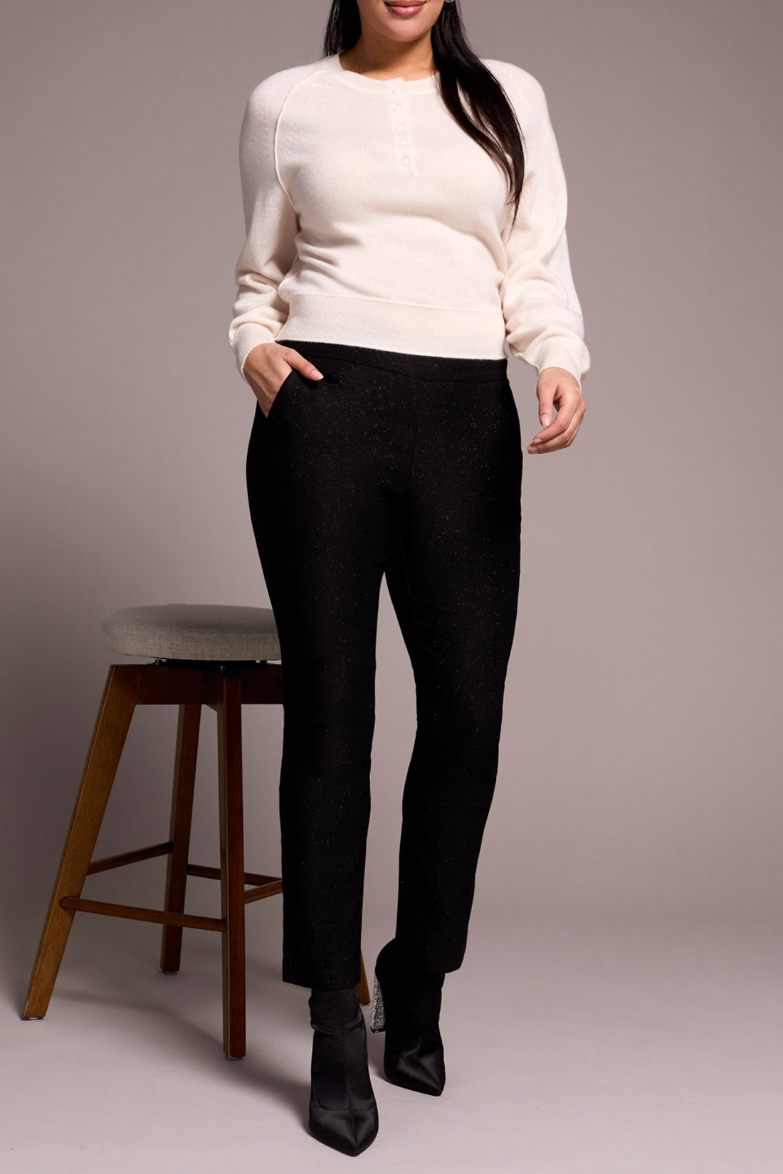 Pull On Ankle Pant with Back Leg Seam - Black novelty bottoms Tribal