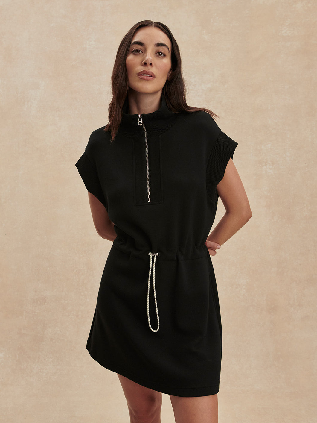 Varley Black Avaya Half Zip Dress