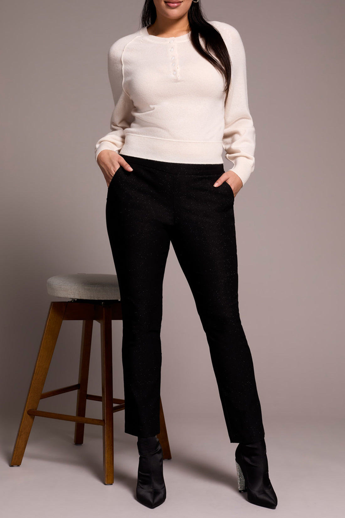 Pull On Ankle Pant with Back Leg Seam - Black novelty bottoms Tribal