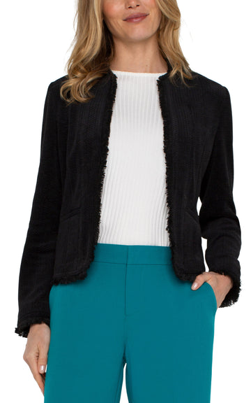 Collarless Jacket w Frayed Edges