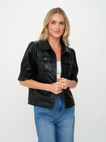 Jennifer Faux Leather Flutter Sleeve Jacket