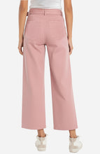 Back view of Misty Blush Stride Wide Leg w/ Self Belt 28 Inseam pants by liverpool worn with white sneakers