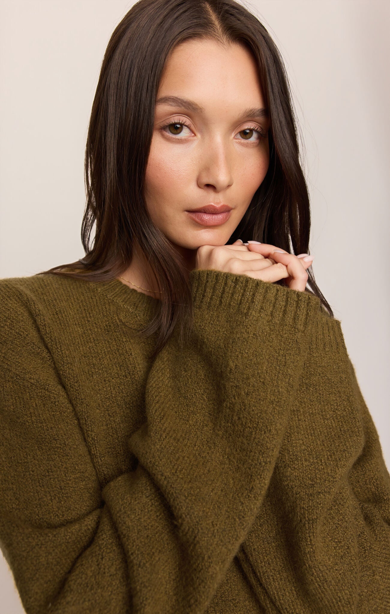 Golden Sage Chill Mode Sweater by z supply in a cozy olive green knit worn by a model