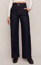 Midnight Air The Atelier Denim Trouser by z supply shown on a model in dark wash wide leg denim