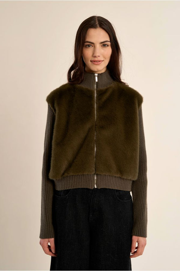 Khaki Knitted Jacket by Molly Bracken worn by a model